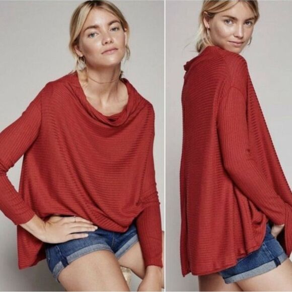 WE THE FREE SIZE SMALL BURNT ORANGE LOVER RIBBED RAW HEM OPEN BACK SWEATER - Picture 1 of 10